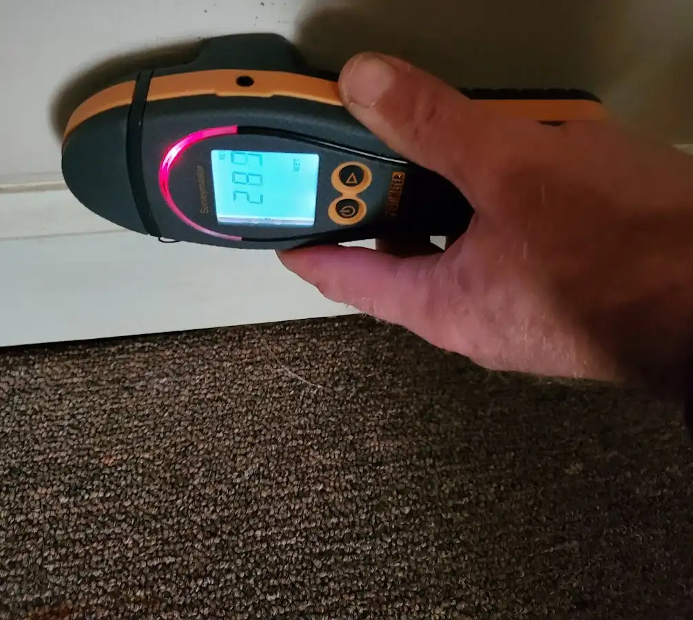 Moisture detection at baseboard during Storm Damage Restoration in Edgewater
